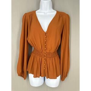 Banana Republic Top Womens Medium Brown Rust Long Sleeve Boho Peplum Cottage
